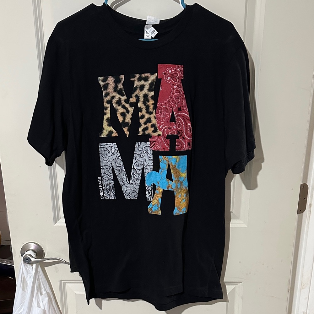 Bella Canvas Black Tee with Colorful Patterned 'MAMA' Blocks